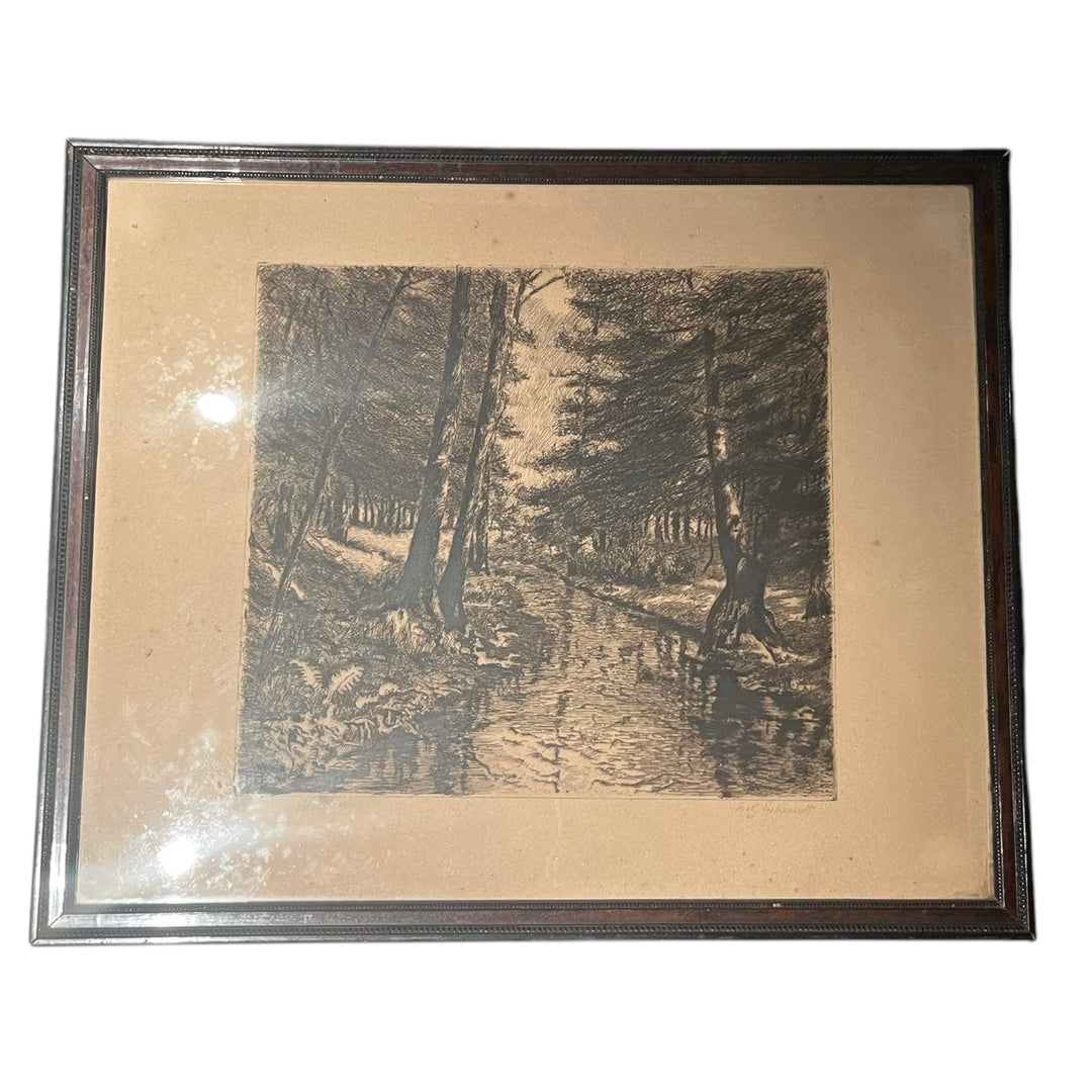 Gravure à l’Eau forte de Fritz Pockrandt de la forêt de Wachbach