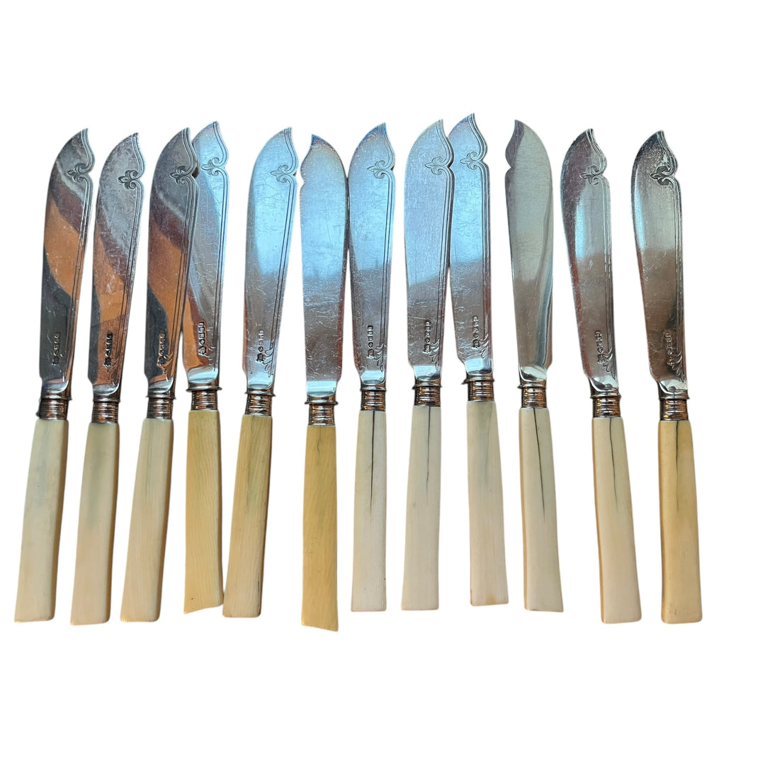 Fish housewife 12 People Ivory Channel and Silver English Plated Victorian