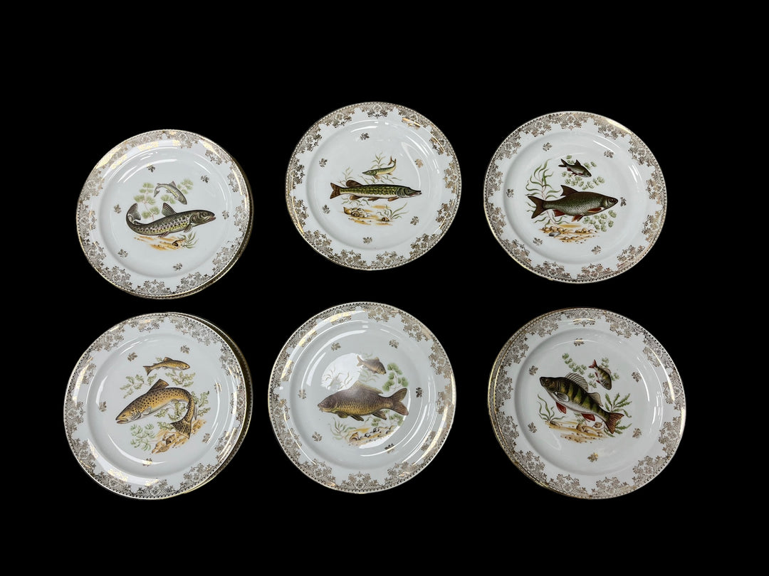 Service 12 Limoges Fischplatten Bernardaud Nankin Dekor