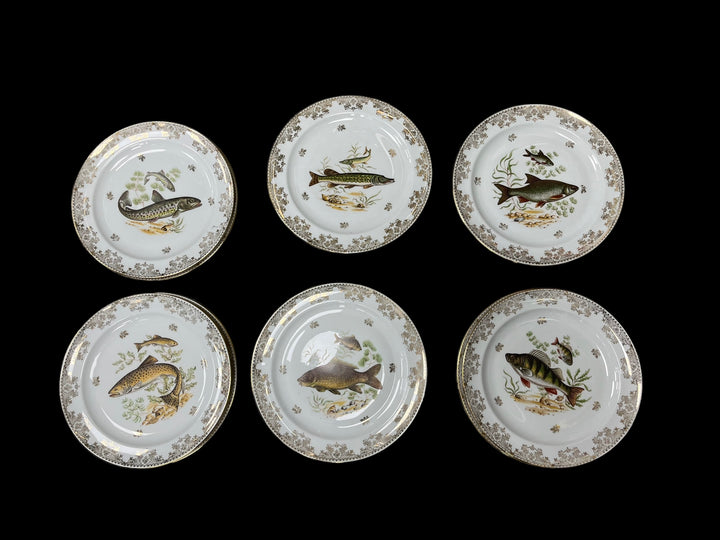 Service 12 Limoges Fischplatten Bernardaud Nankin Dekor