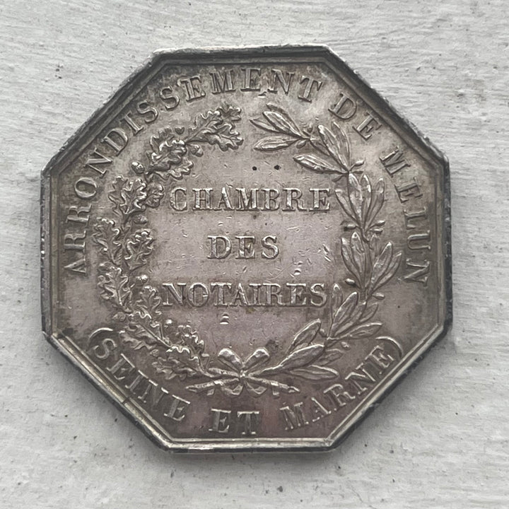 Silver token, notaries, Louis XVIII, Melun