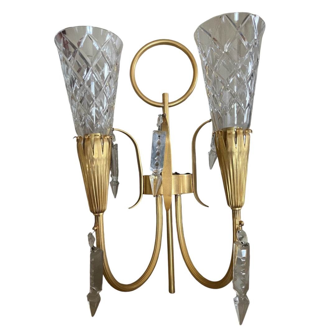 Lunel Arum chandelier in golden iron 10 1950s years with 2 sconces