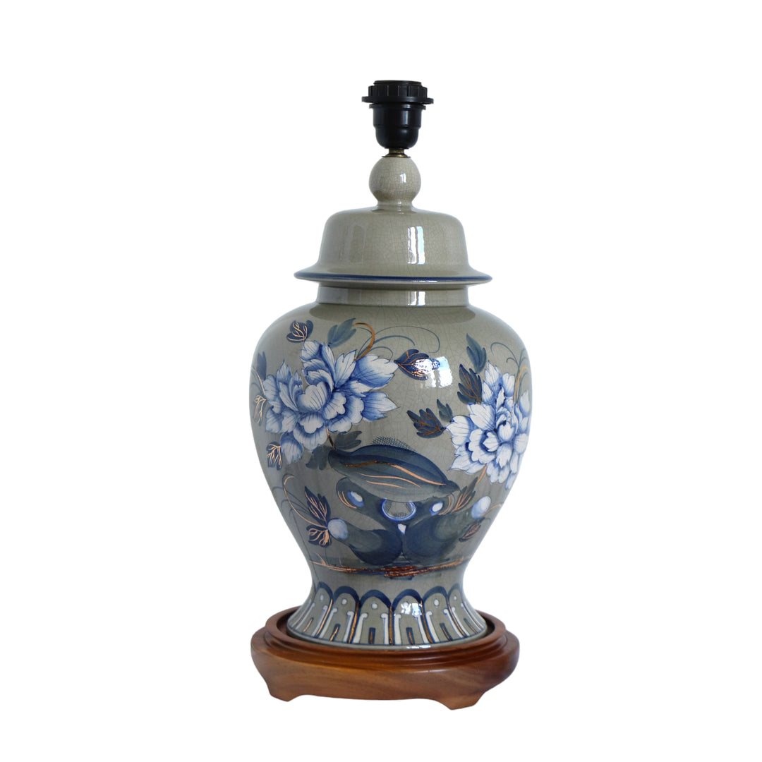 Lampe en céramique, signée Drimmer, avec un abat-jour en soie,