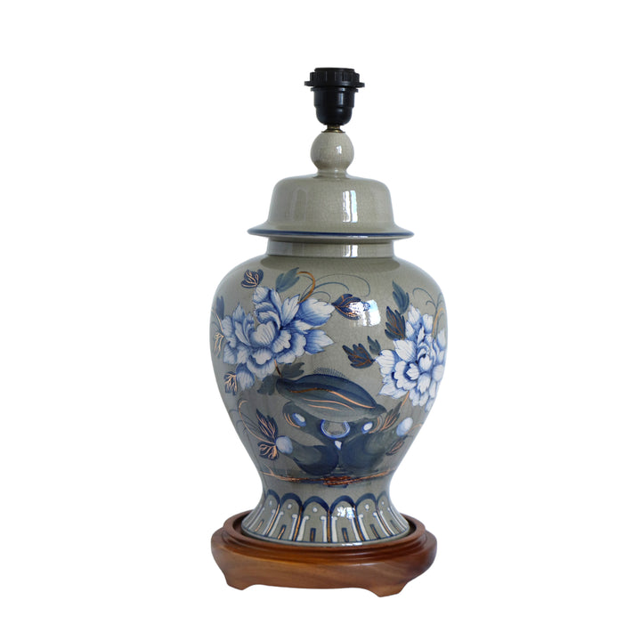 Lampe en céramique, signée Drimmer, avec un abat-jour en soie,