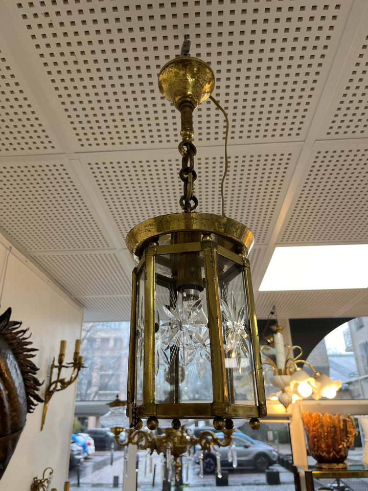 hexagonal art deco lantern in gilded iron