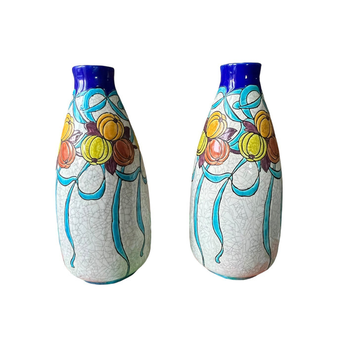 Vase Art Deco Charles Catteau Boch La LouviereDécorD747とスカッシュモデル898のペア