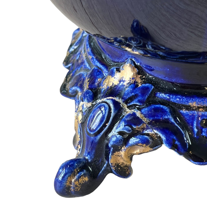 Vase de Choisy le Roi tête de lions bleu nuit et oder