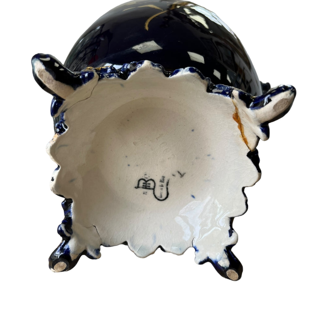 Vase de Choisy le Roi tête de lions bleu nuit et oder