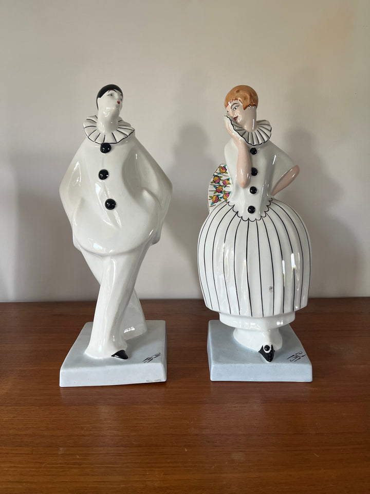 Pierrot and Colombine Pair of Statuette Art Deco by Dax (Edouard Cazaux)