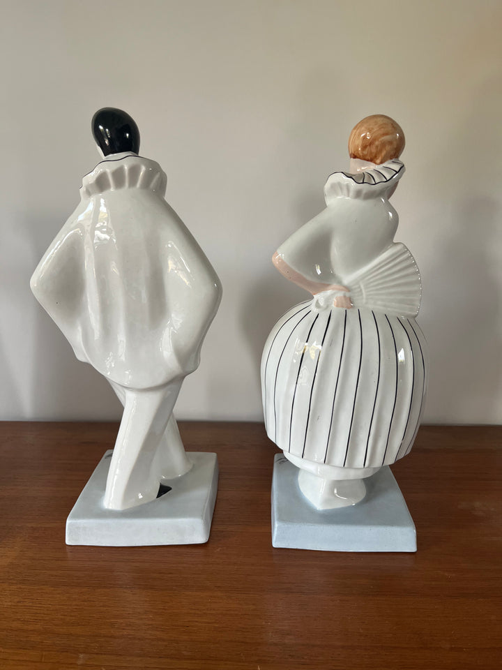 Pierrot and Colombine Pair of Statuette Art Deco by Dax (Edouard Cazaux)