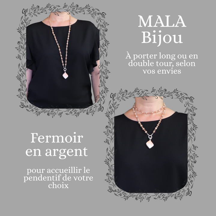 Collier MALA en pierre de lune et Pendentif en stilbite et scolecite