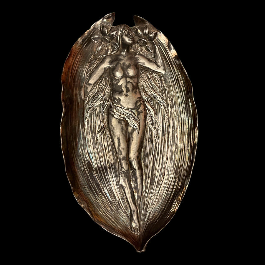 plat grand vide poche métal argenté jugenstil art nouveau