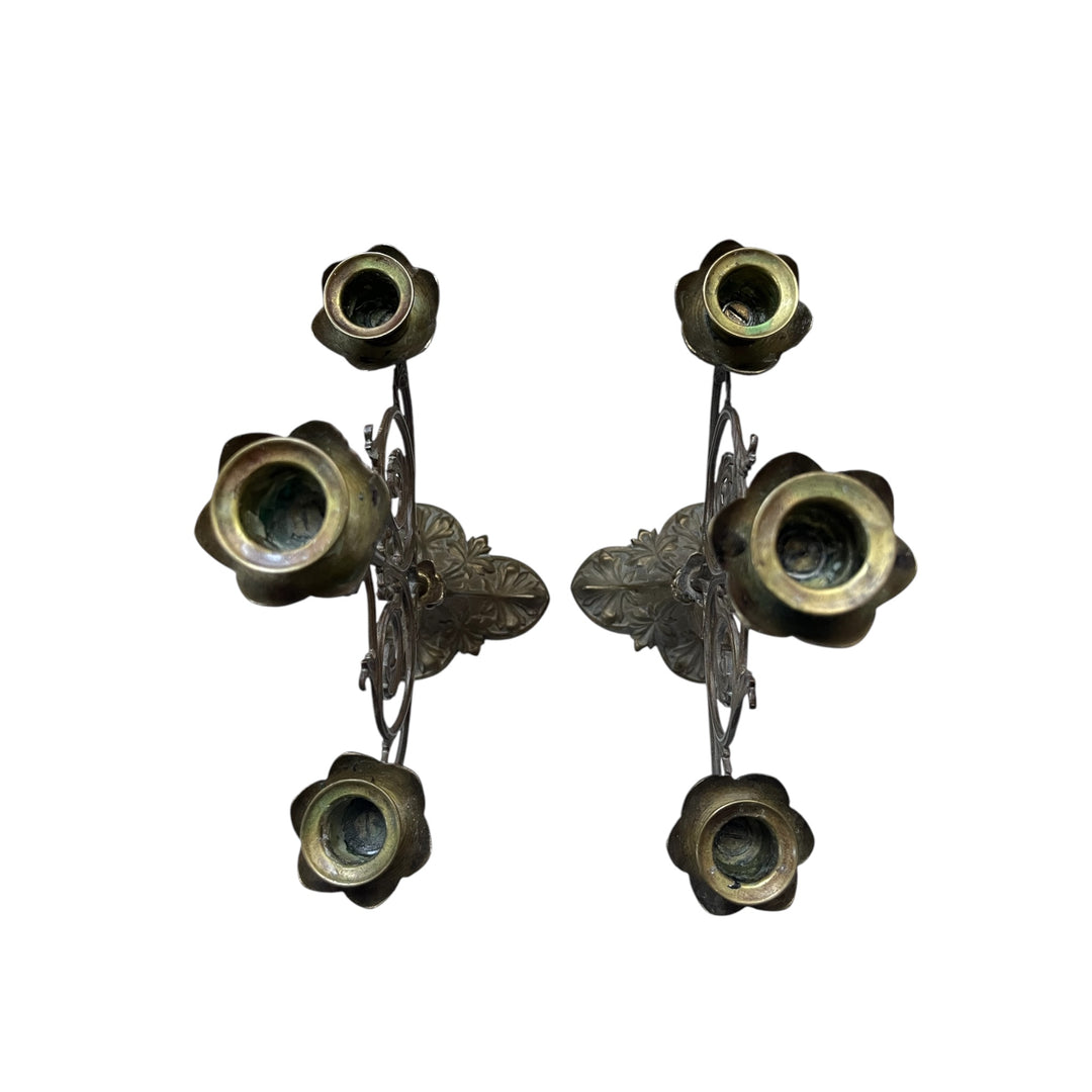 Pair of Art Nouveau Religious Chandeliers with 3 Enlightenment