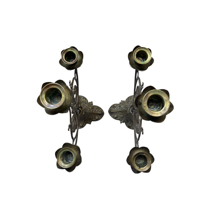 Pair of Art Nouveau Religious Chandeliers with 3 Enlightenment