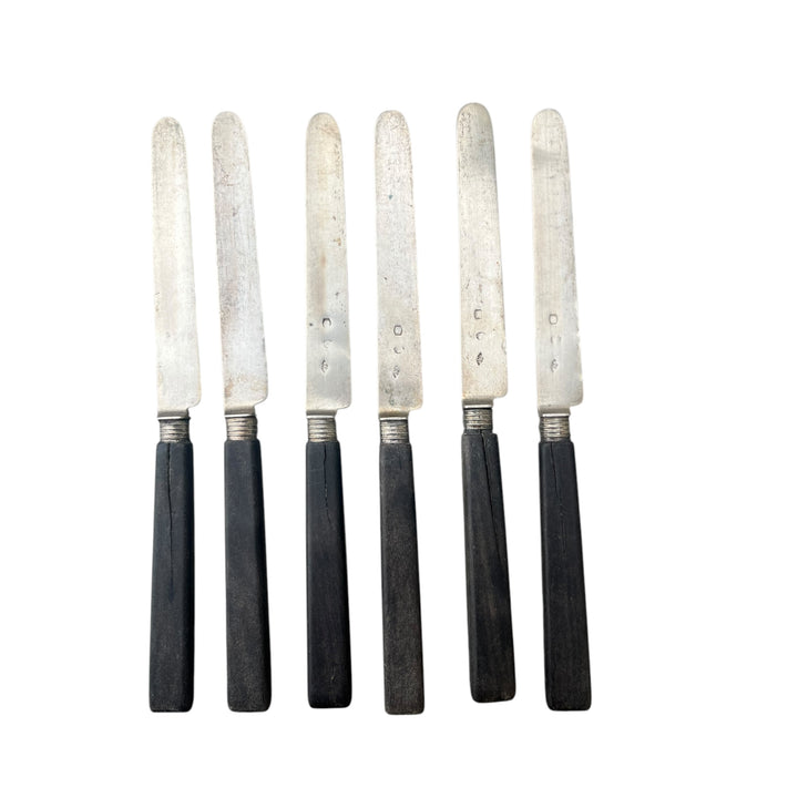 6 knives in ebony and silver blade old man 19th century
