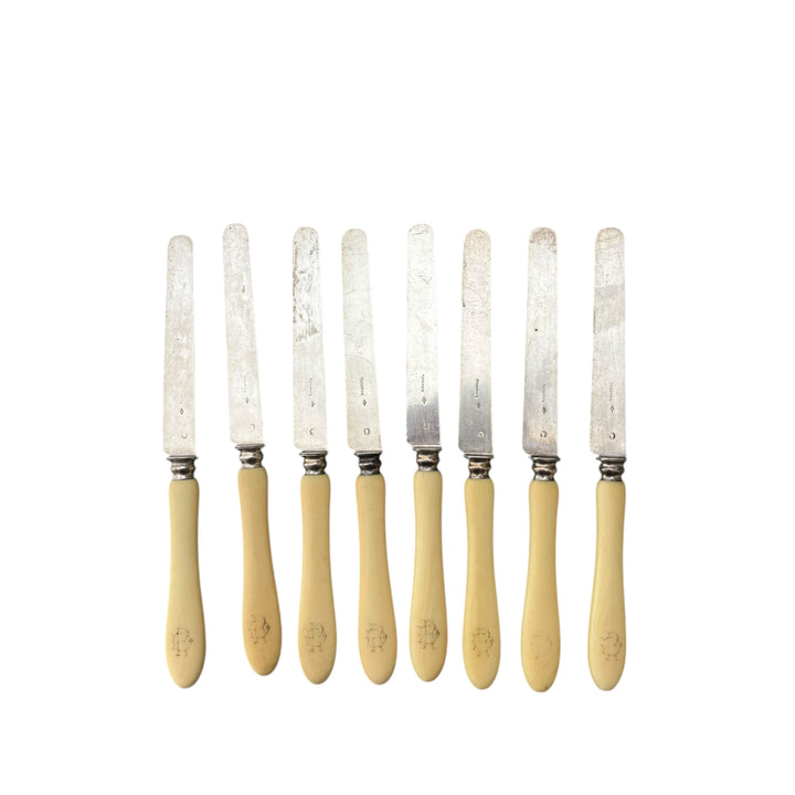 8 Sabatier dessert knives in ivory sleeve and silver blade Minerva punch