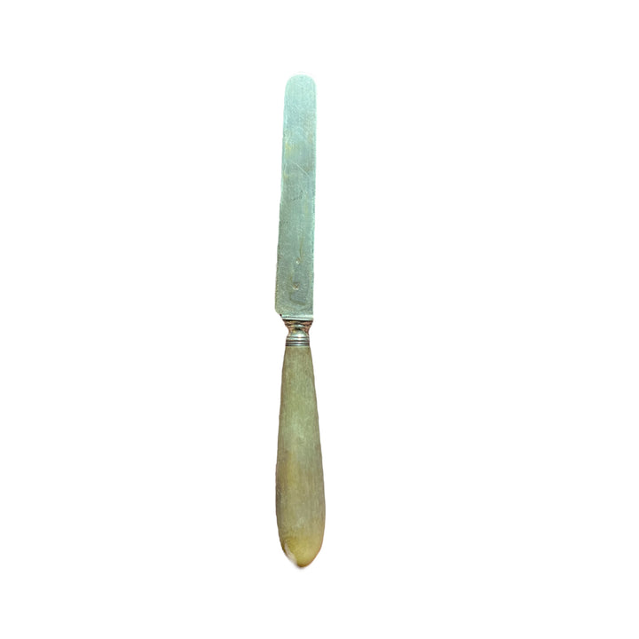 6 wooden handle dessert knives and silver blade