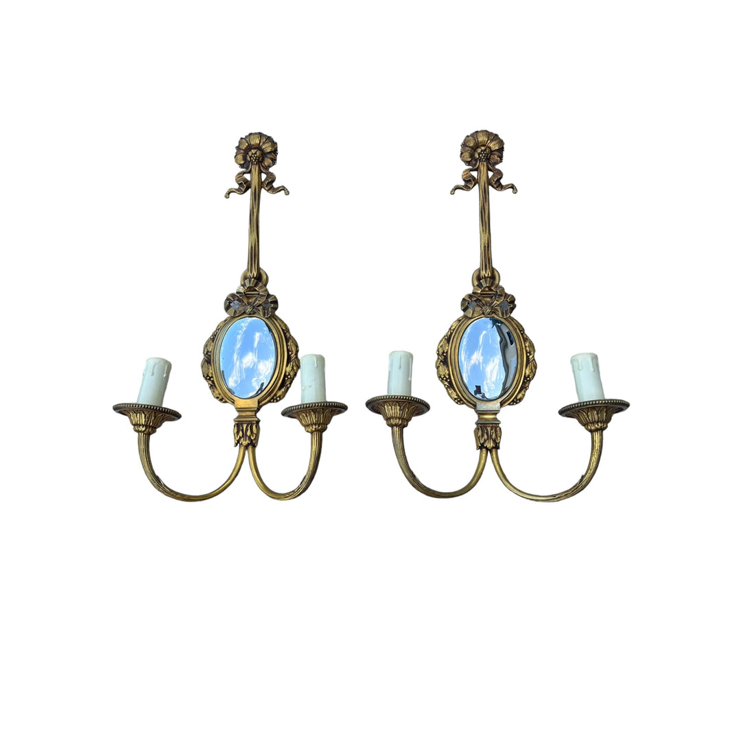 Louis XVI style mirror walls in gilded bronze and chrome