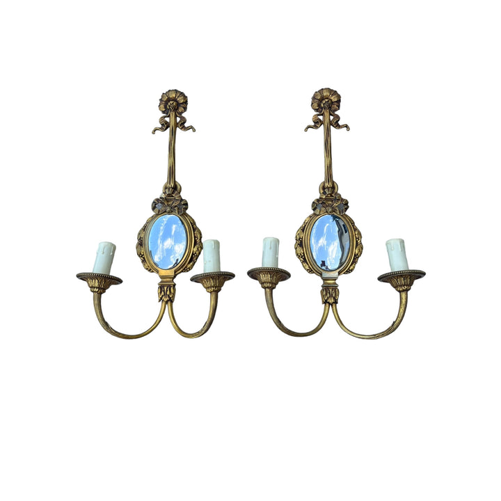 Louis XVI style mirror walls in gilded bronze and chrome