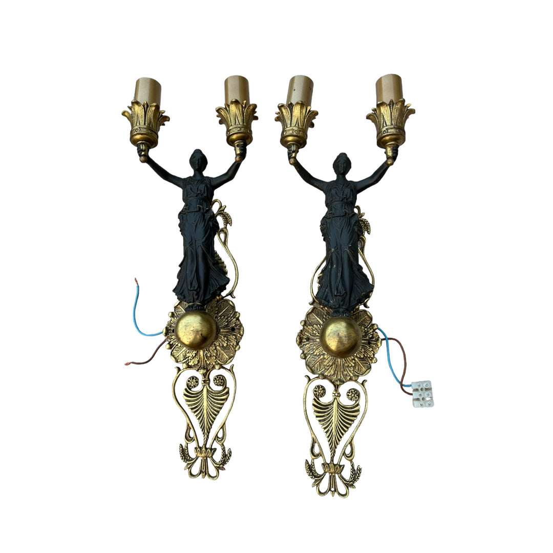 Bronze vestal walls 2 Empire style patinas with lampshade