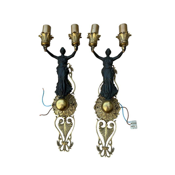 Bronze vestal walls 2 Empire style patinas with lampshade