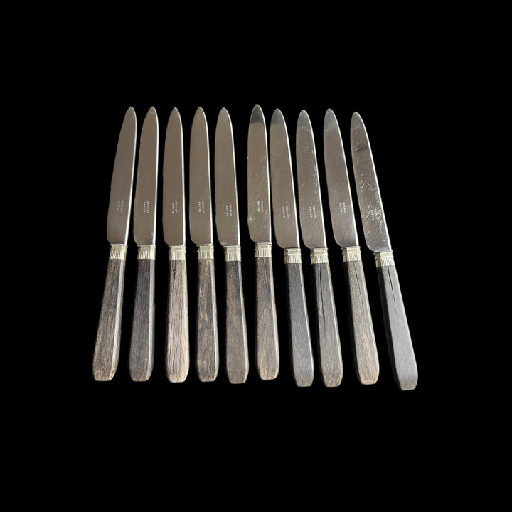 10 Large Art Deco knives Ebony Manche and Mouniot Nantes stainless blade