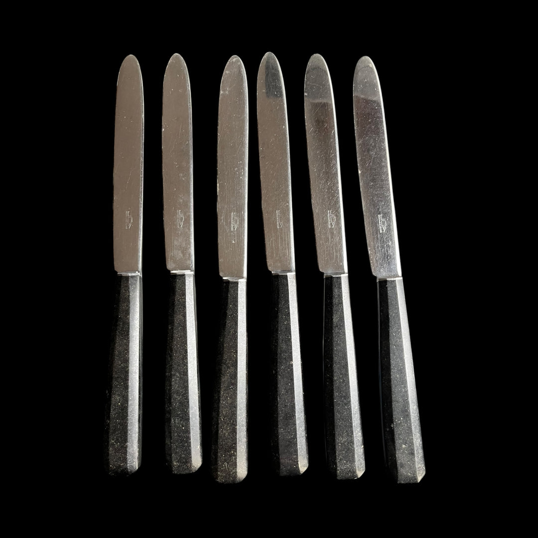 6 Large Art Deco knives ebony sleeve and JCF Nogent stainless blade