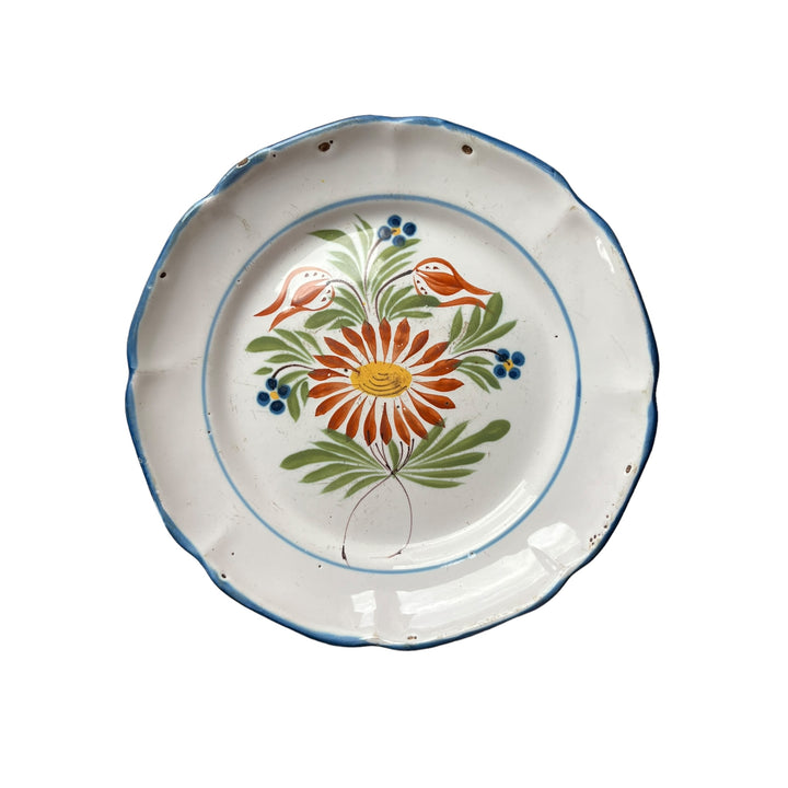 Assiette bouquet fleurs faïence de l’Argonne Waly XIXe