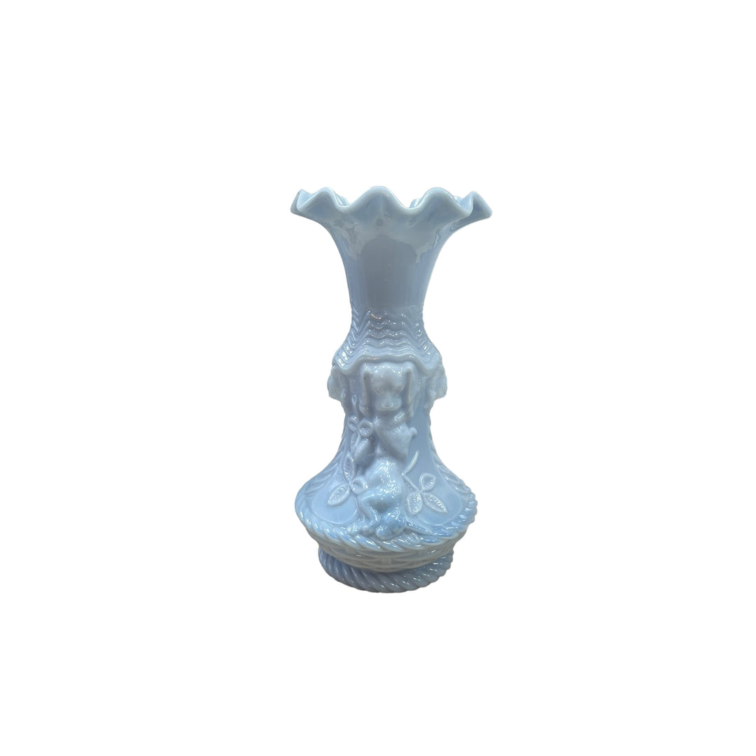 Vase en opaline bleue à colerette la chasse XIXe