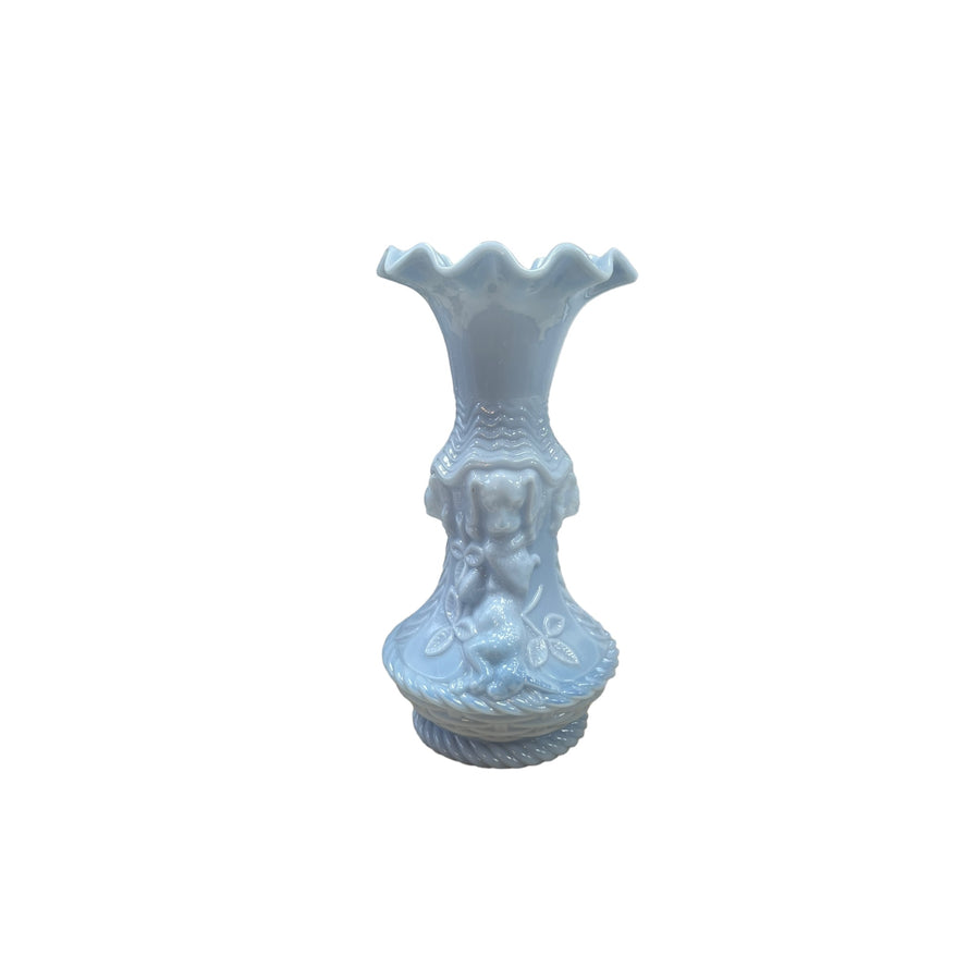 Vase en opaline bleue à colerette la chasse XIXe