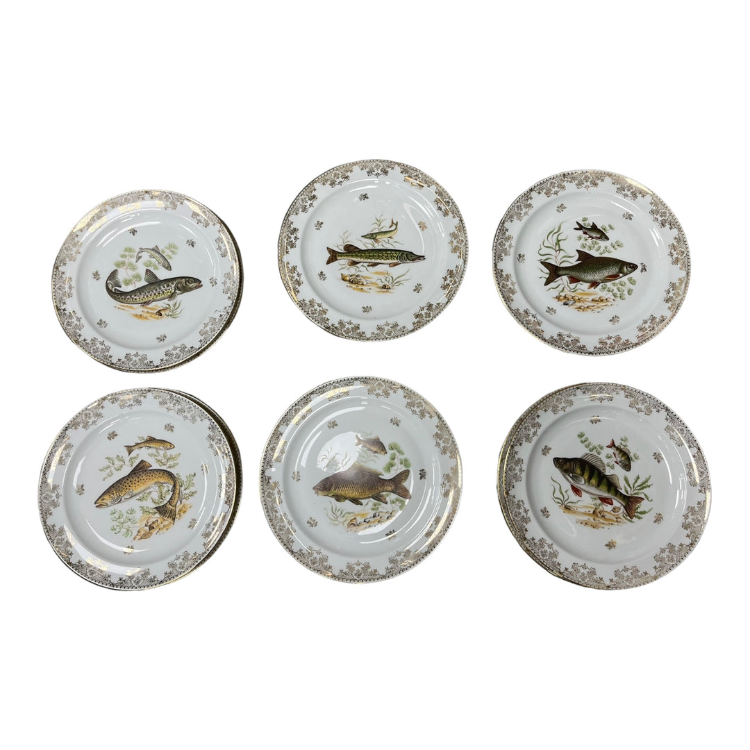 12 assiettes à poisson Limoges Bernardaud décor Nankin