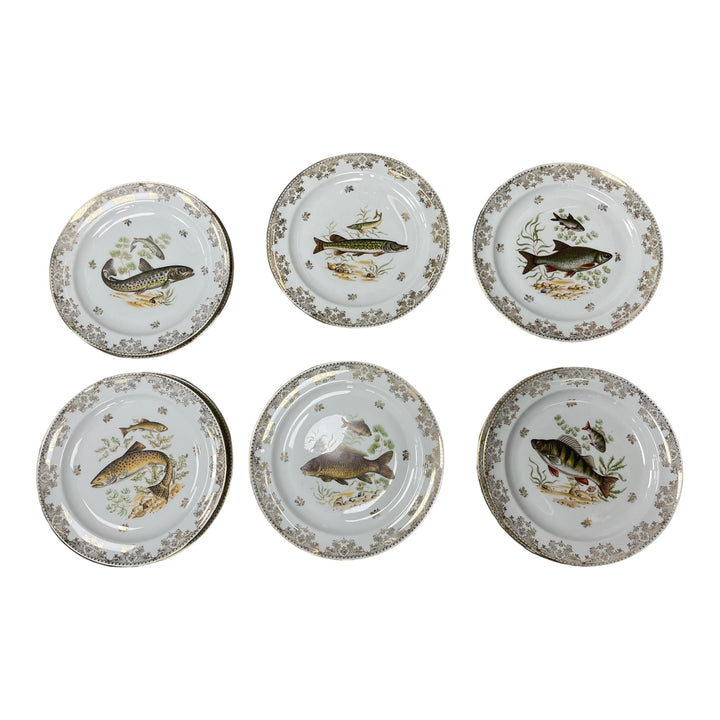 12 assiettes à poisson Limoges Bernardaud décor Nankin