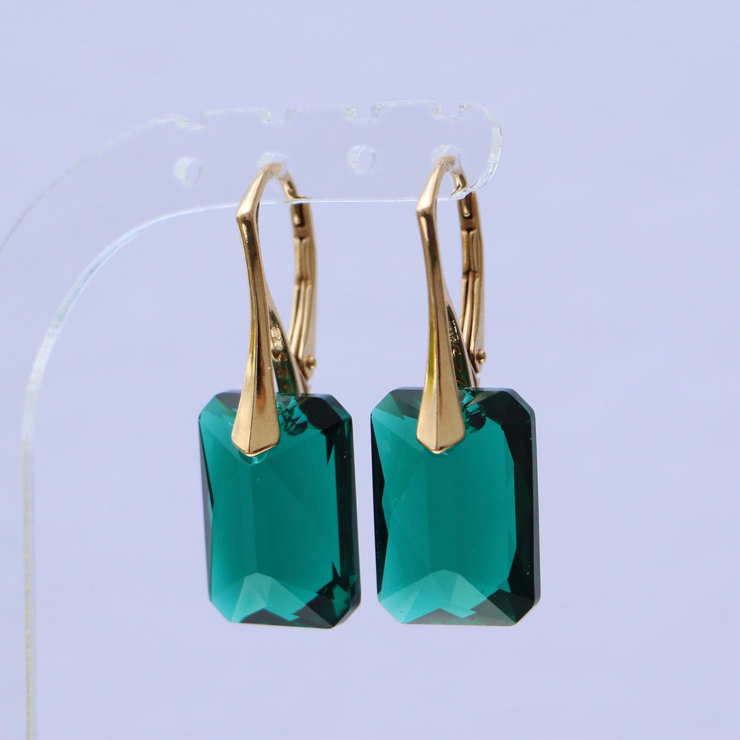 带有施华洛世奇水晶的耳环,翡翠绿,金银,诺米