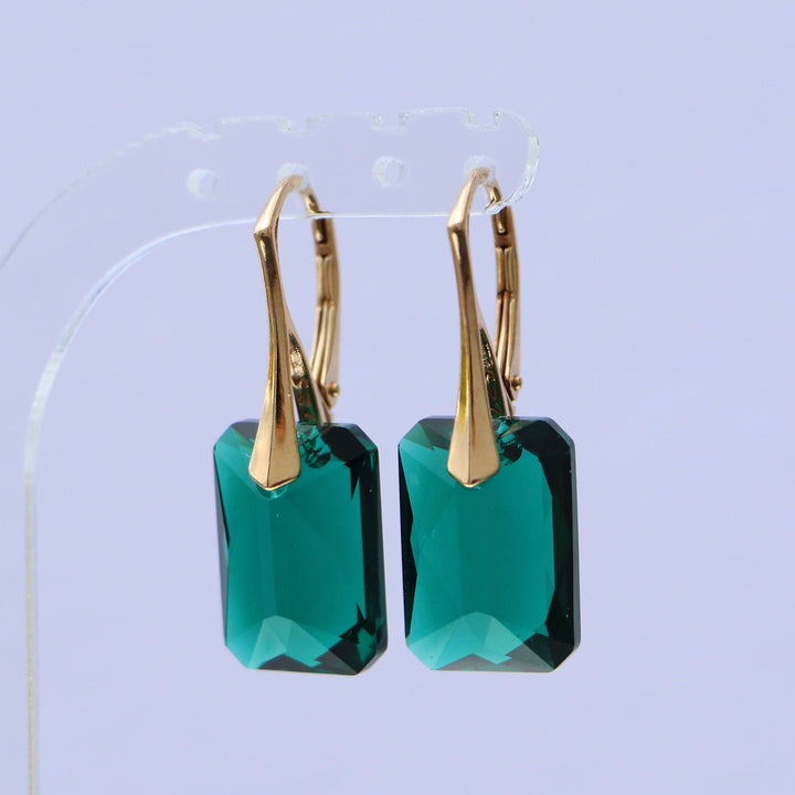 带有施华洛世奇水晶的耳环,翡翠绿,金银,诺米