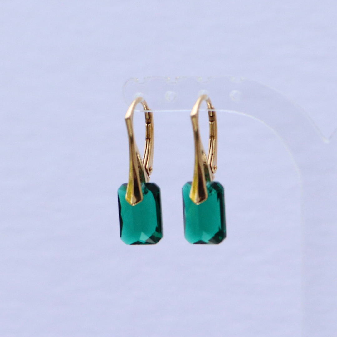 带有施华洛世奇水晶的耳环,翡翠绿,金银,诺米