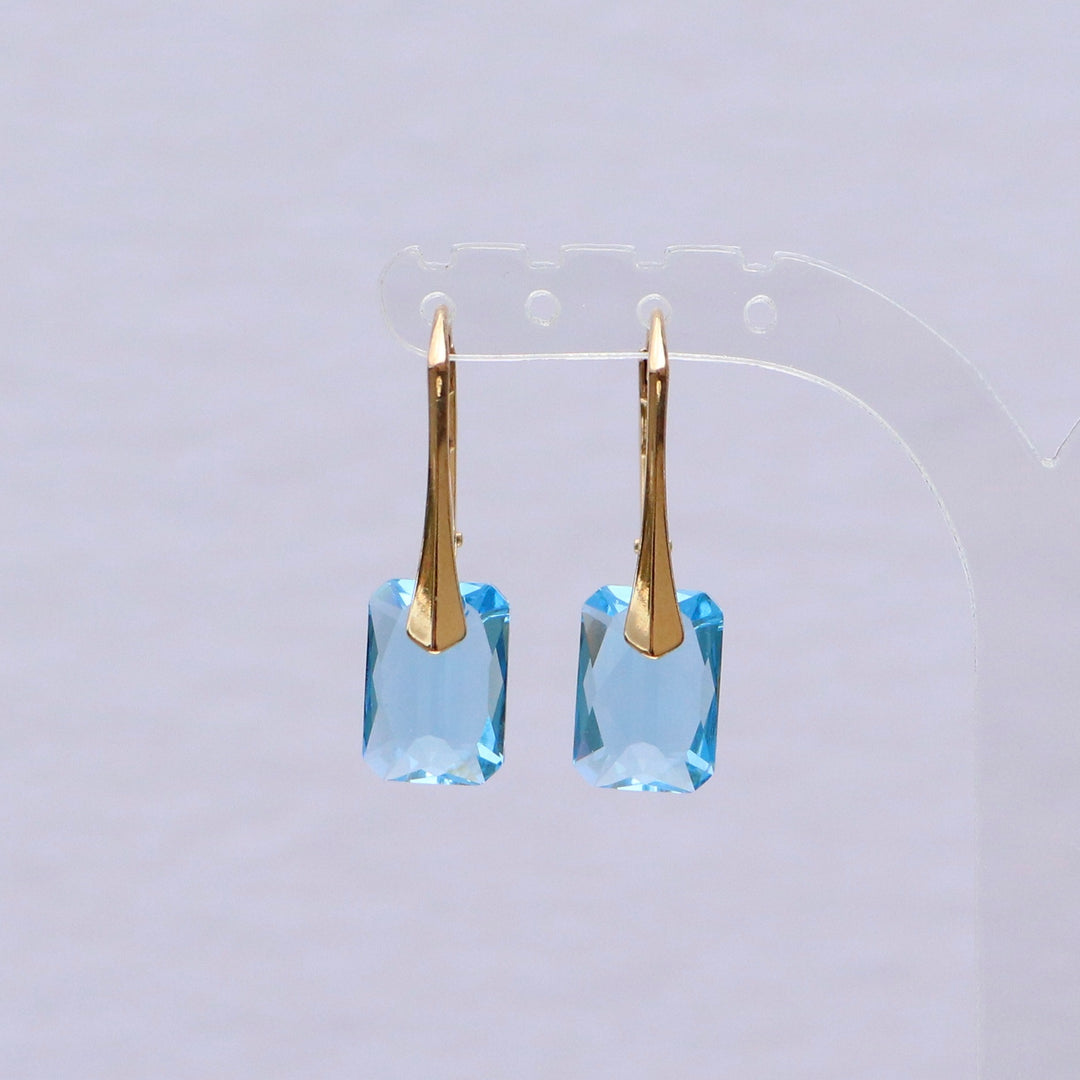 带有施华洛世奇晶体的耳环,海蓝宝石蓝,金银,诺米