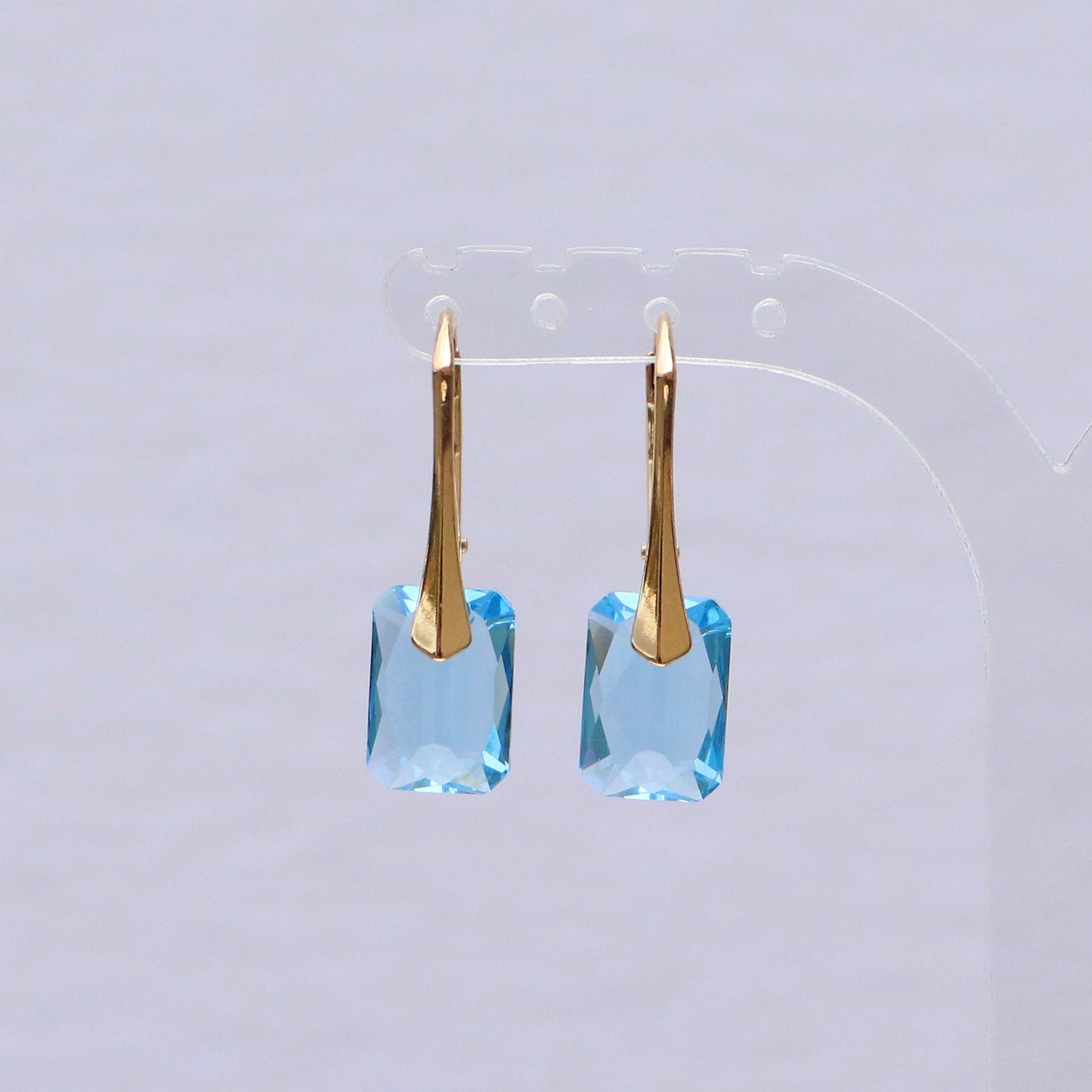 Boucles d'oreilles avec cristaux Swarovski, bleu aquamarine, argent doré, NOEMIE