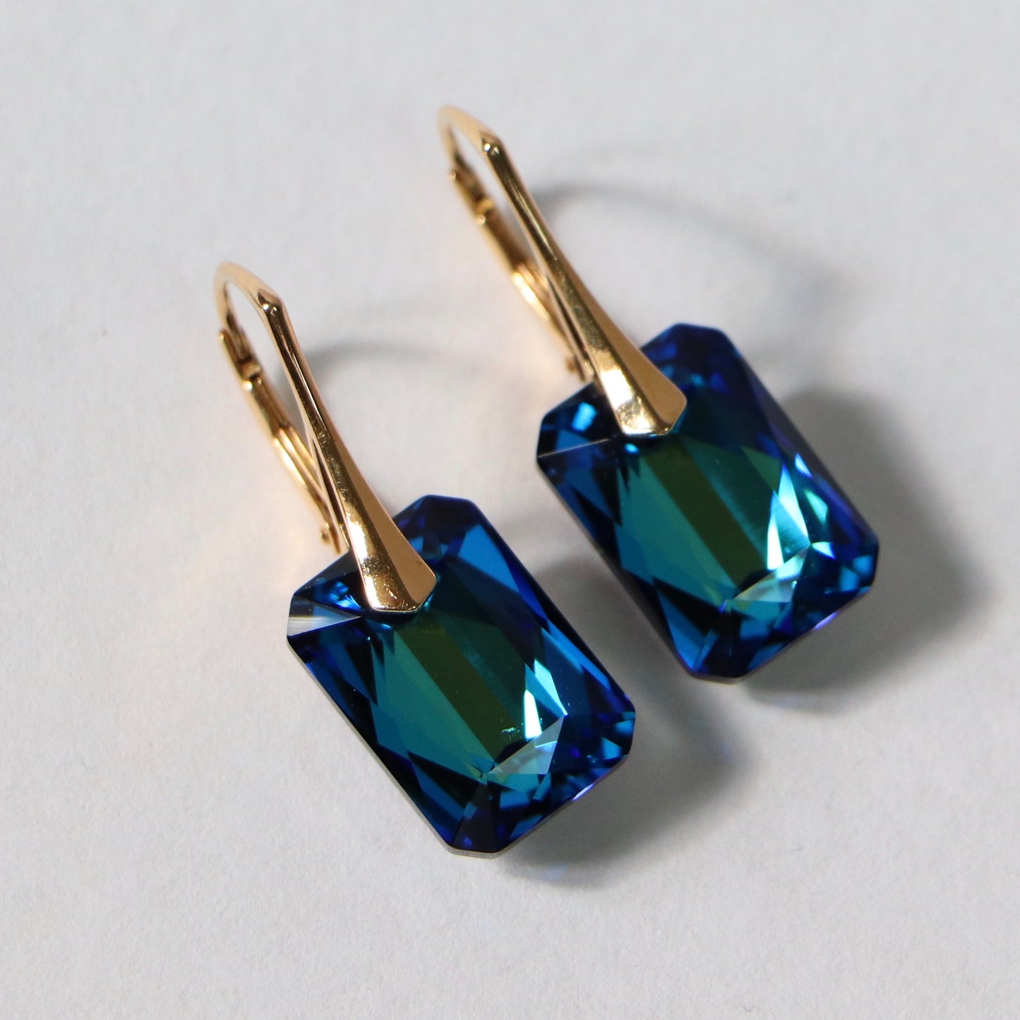 Boucles d'oreilles avec cristaux Swarovski,"Bermuda blue", argent doré, NOEMIE