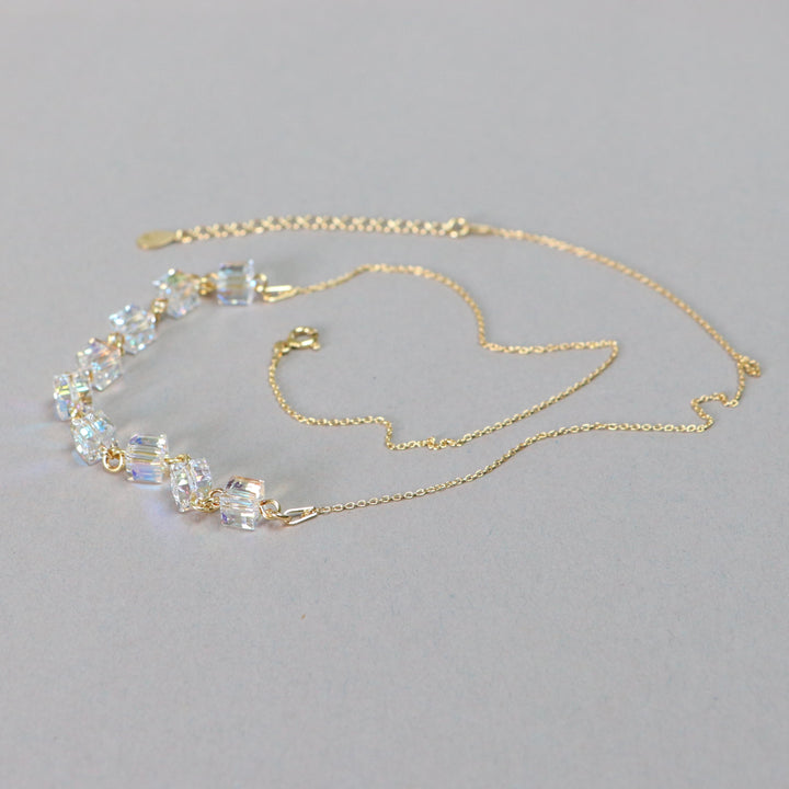 项链,施华洛世奇晶体,金银,ab晶体,多立方体