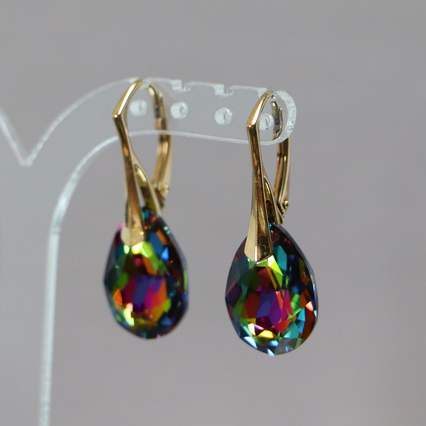 Boucles d'oreilles avec cristaux Swarovski, argent doré, cristal VM, KATE