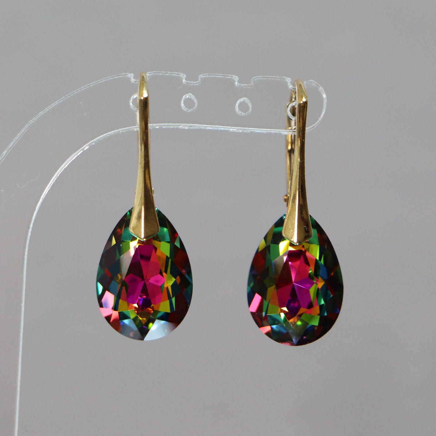 Boucles d'oreilles avec cristaux Swarovski, argent doré, cristal VM, KATE