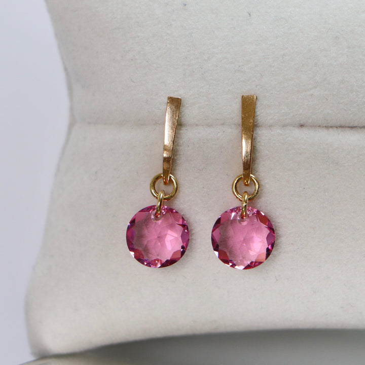 Earrings, Swarovski crystals, gold-plated silver, pink, BONBON