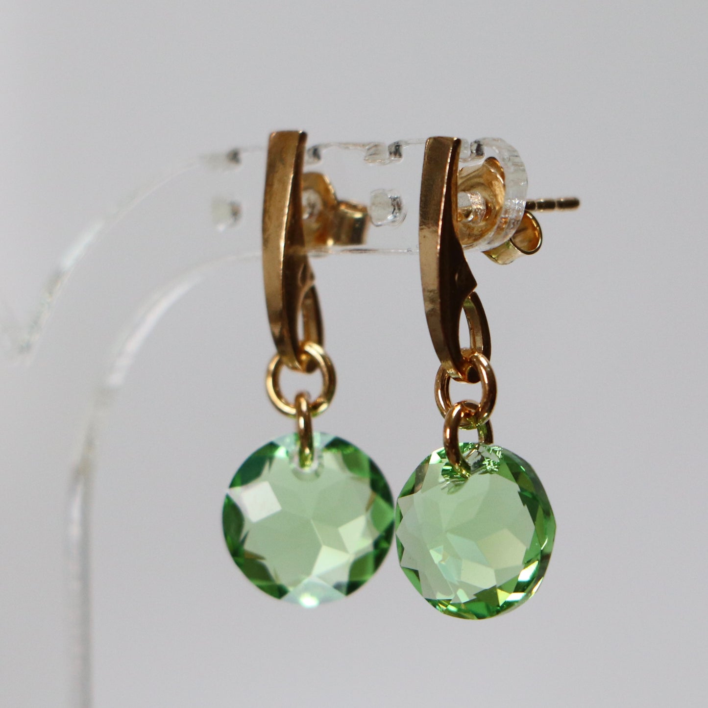 Boucles d'oreilles, cristaux Swarovski, argent doré, vert olive, BONBON