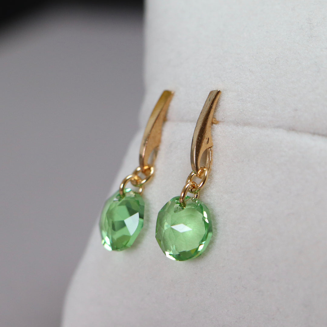 Earrings, Swarovski crystals, gold-plated silver, olive green, BONBON