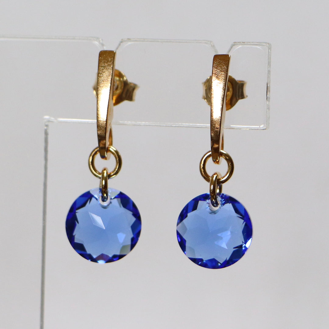 Earrings, Swarovski crystals, gold-plated silver, blue, BONBON