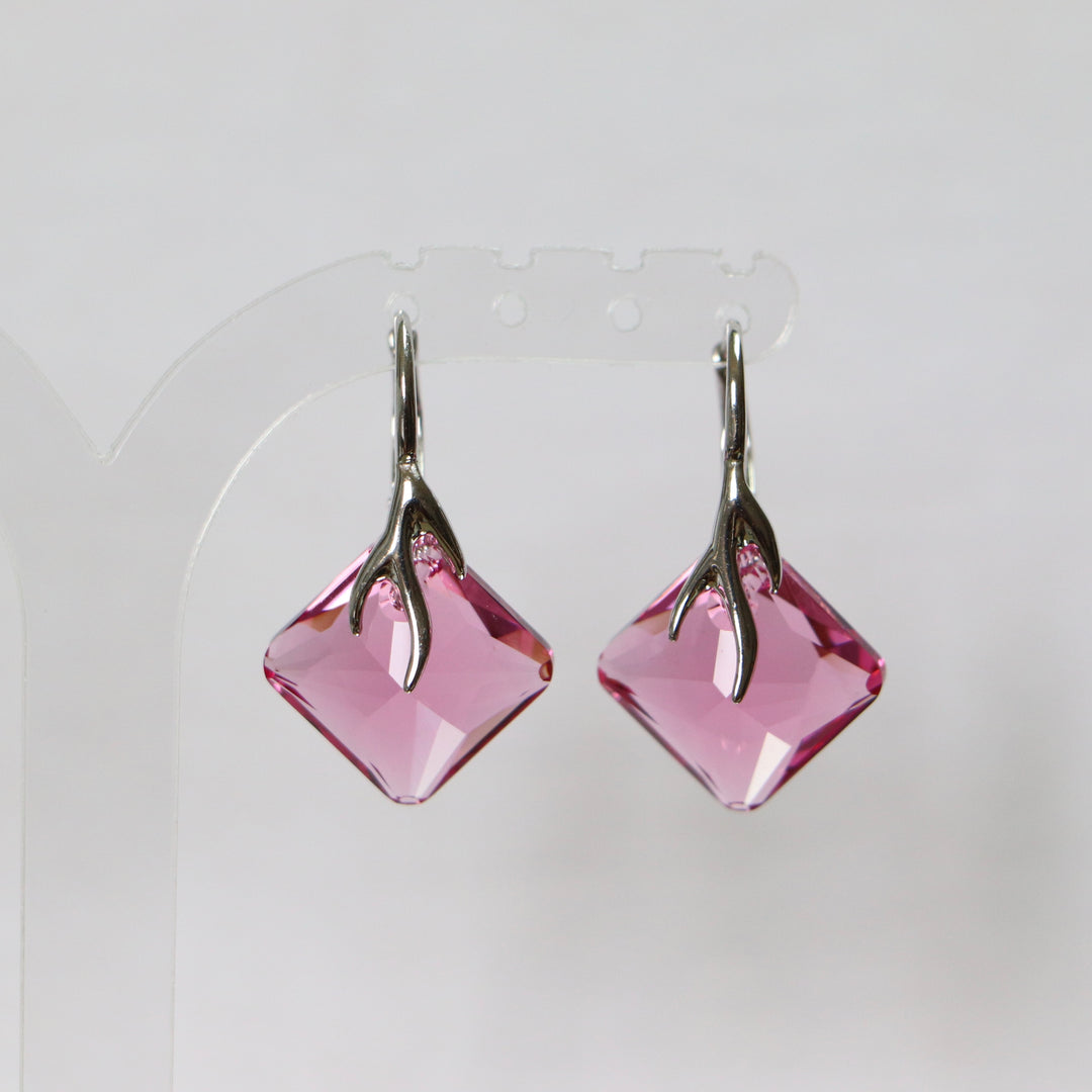 Boucles d'oreilles, cristaux Swarovski, argent rhodié, rose, AGATHE
