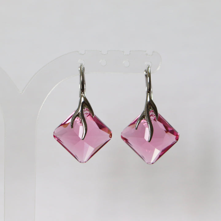 Boucles d'oreilles, cristaux Swarovski, argent rhodié, rose, AGATHE