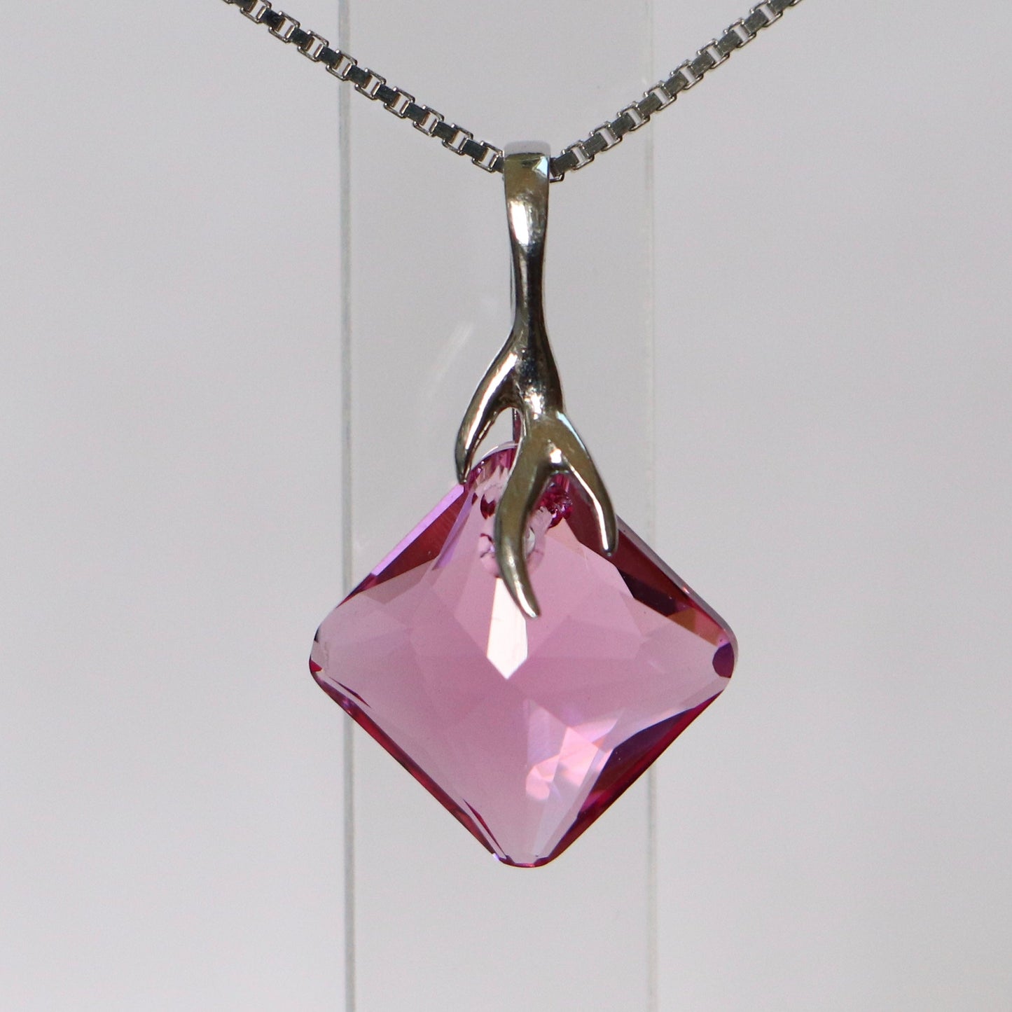 Pendentif, cristaux Swarovski, argent rhodié, rose, AGATHE