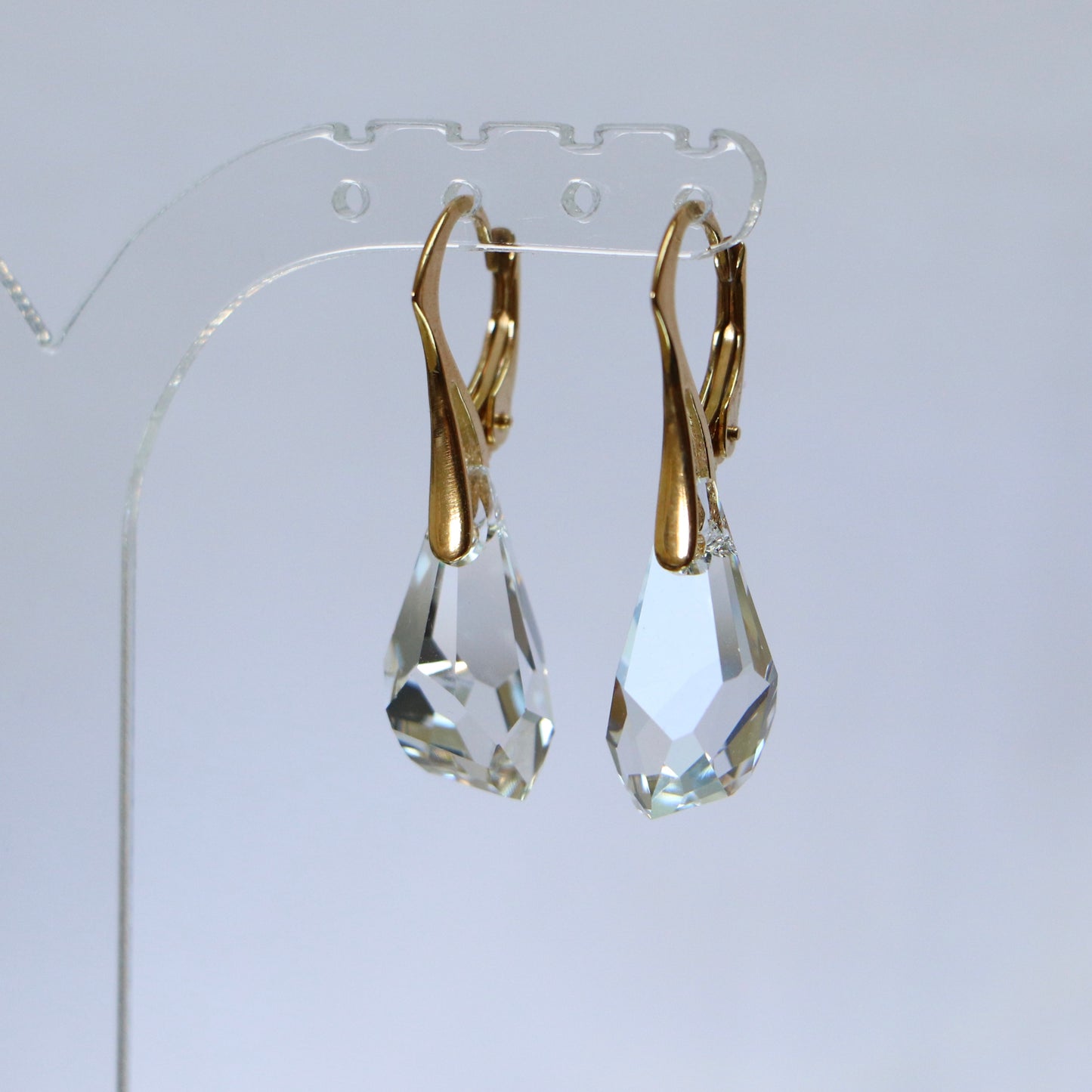 Boucles d'oreilles, cristaux Swarovski, argent doré, cristal, POLY