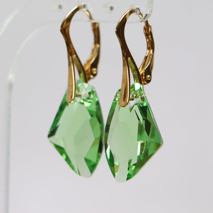 Copy of Earrings, Swarovski crystals, gold-plated silver, olive green, ALICIA